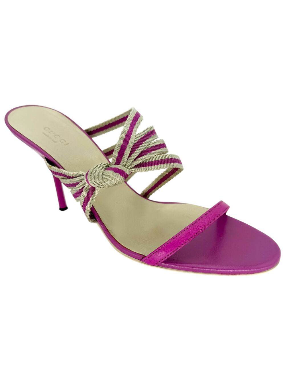 GUCCI Mirabelle Knotted Stripe Mules EU 40 US 10 Fuchsia Pink High Heels Sandals